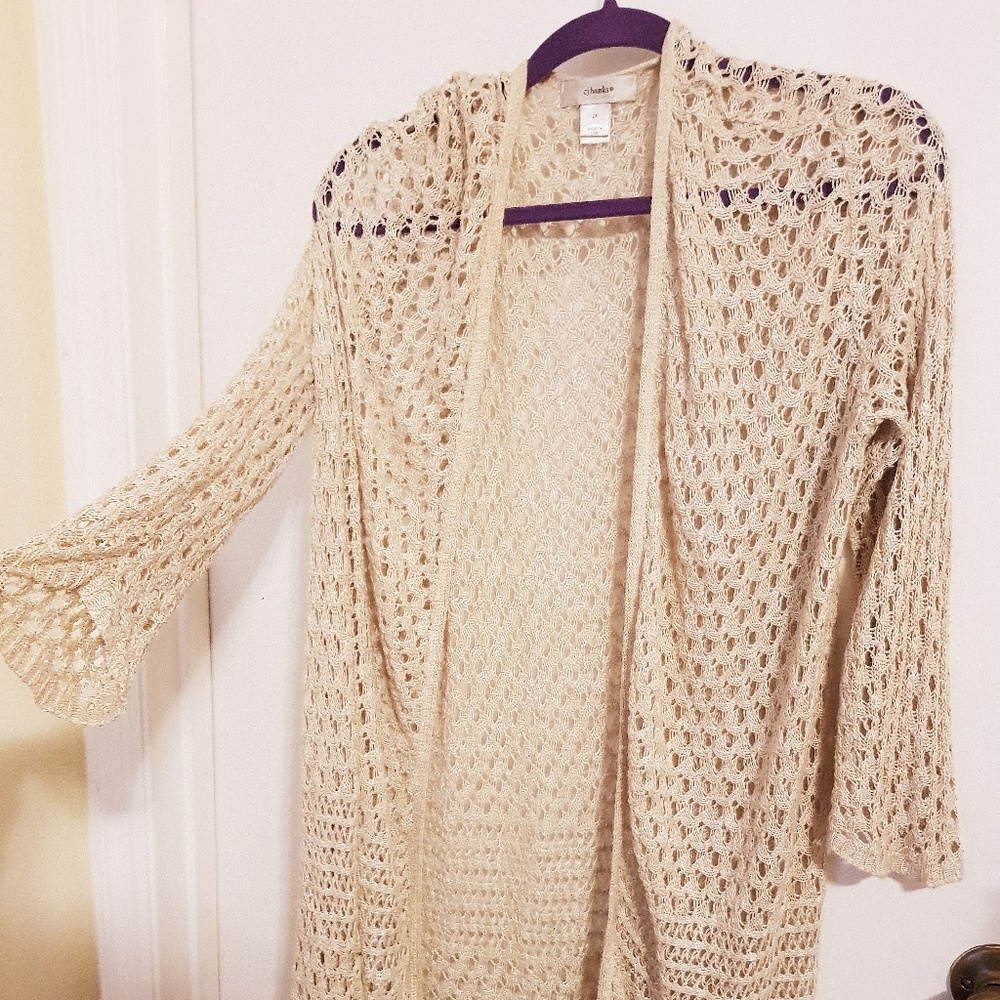 CJ Banks Beige Cream Knit Cardigan Kimono 2x